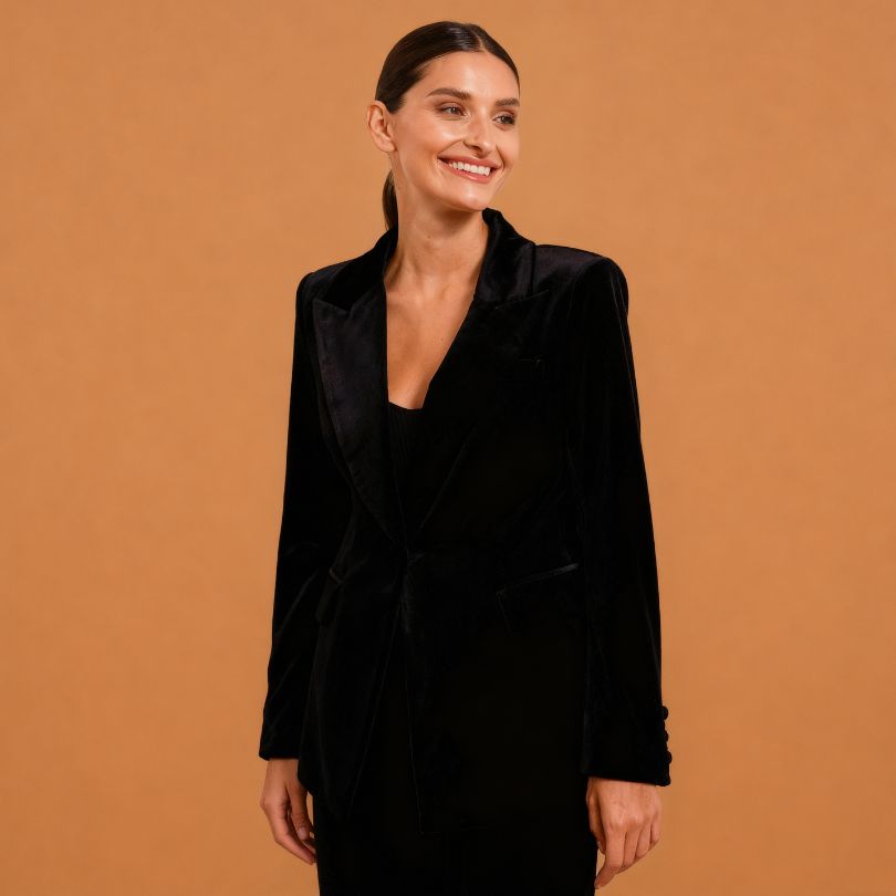 Atalia Velvet Blazer in Black