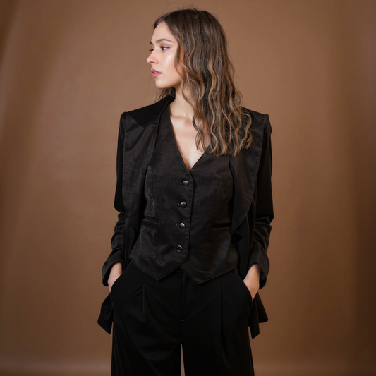 Athena Velvet Blazer in Brown