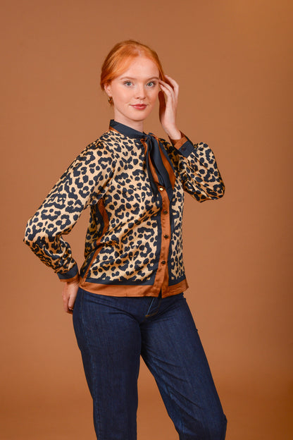 Eimear Leopard Print Tie Blouse