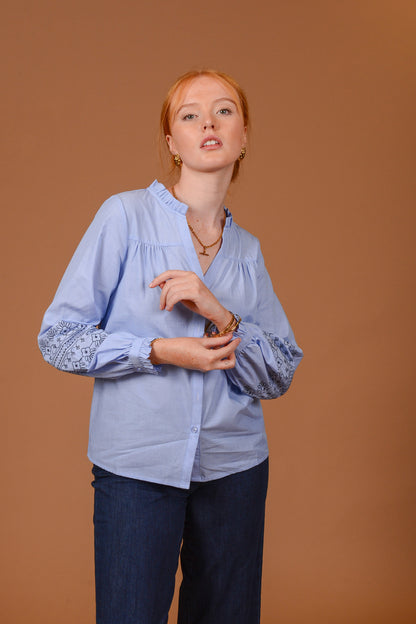Coleen Blue Embroidered Blouse