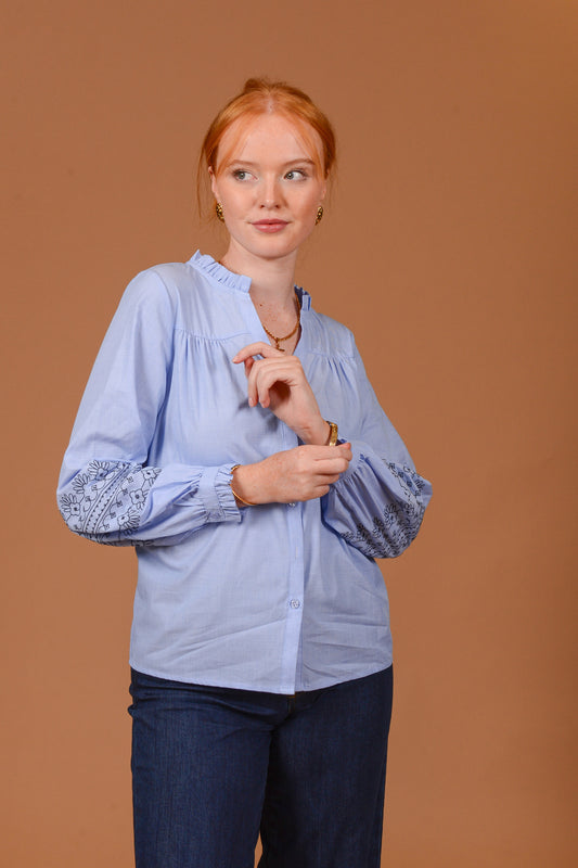 Coleen Blue Embroidered Blouse