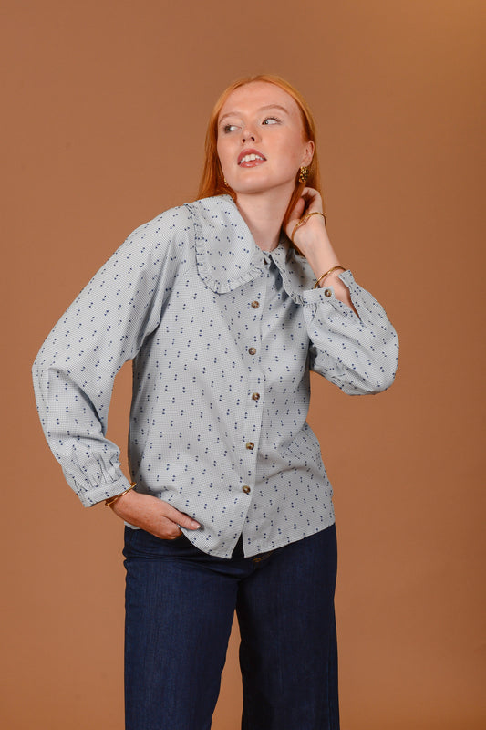 Chess Gingham Blouse with Peter Pan Collar