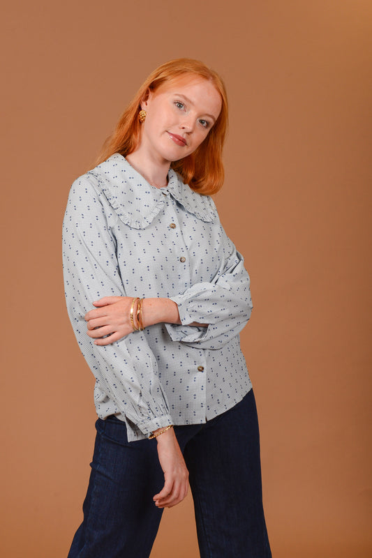 Chess Gingham Blouse with Peter Pan Collar