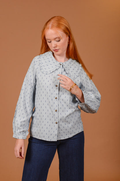 Chess Gingham Blouse with Peter Pan Collar