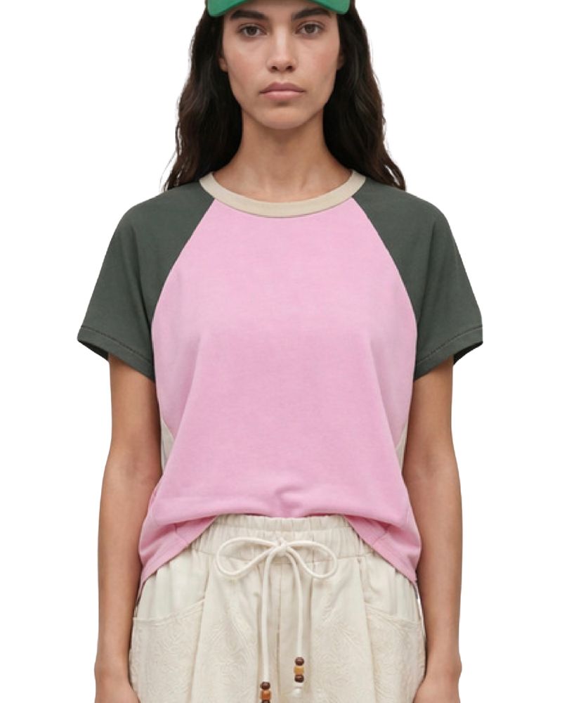 Alice Crew Neck Block T-Shirt in Pink