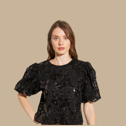 Ella embellished Top-Black
