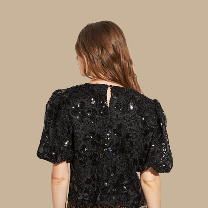 Ella embellished Top-Black