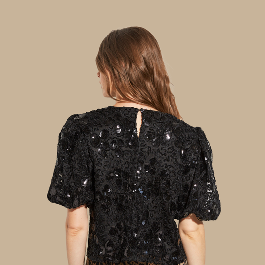 Ella embellished Top-Black