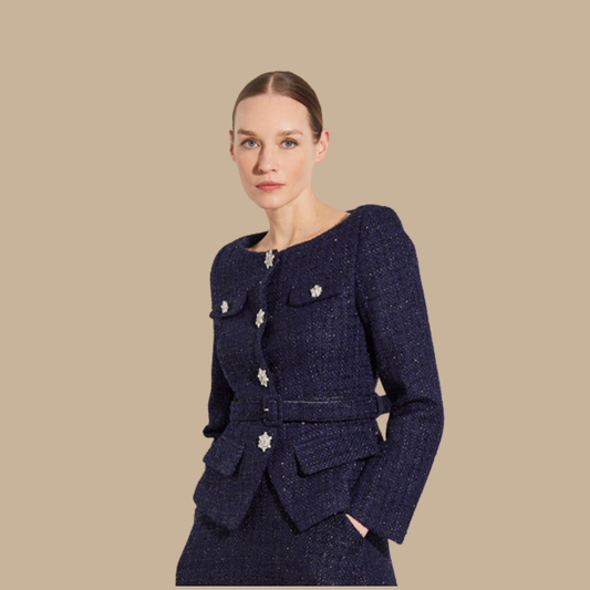 Elsa Collarless Jacket Navy