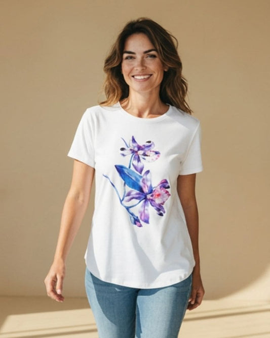 Bella Artistic Floral T-Shirt White