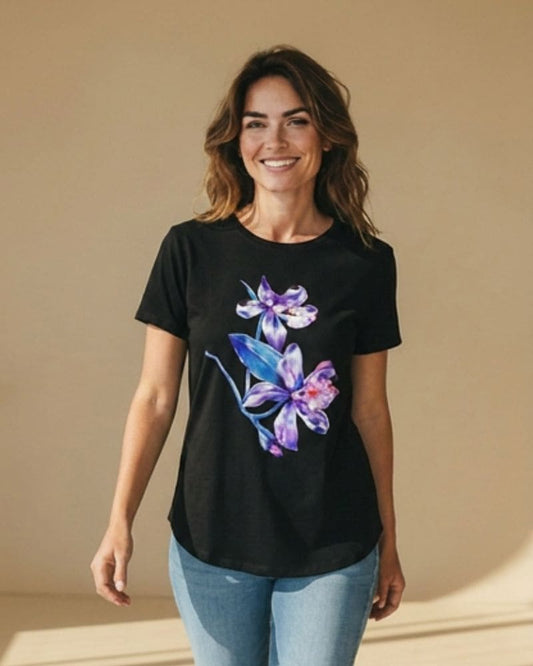 Bella Artistic Floral T-Shirt Black