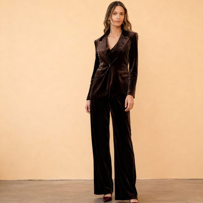 Athena Velvet Trousers in Brown