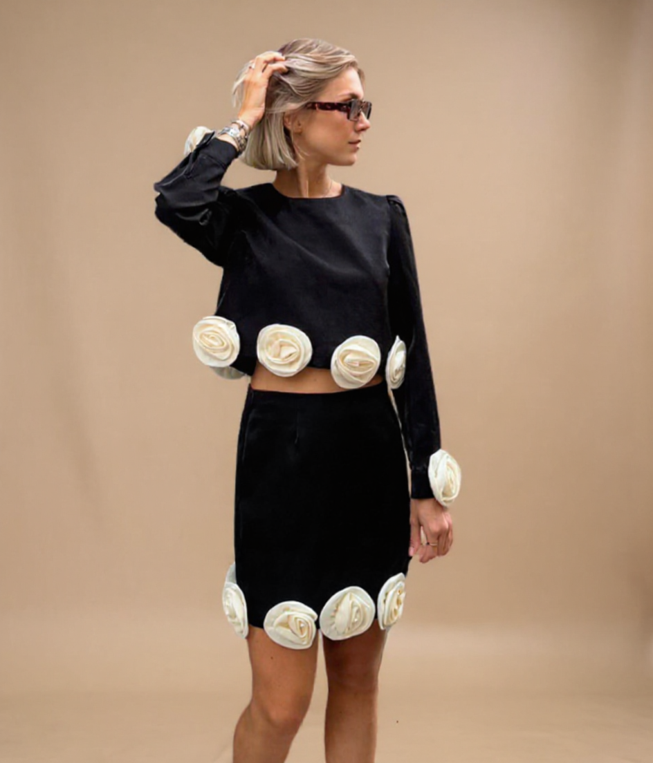 Edina Long Sleeve Top with Roses