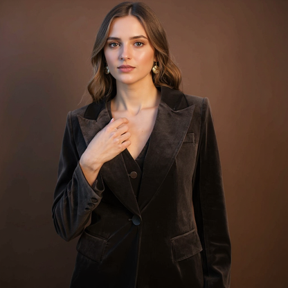 Athena Velvet Blazer in Brown