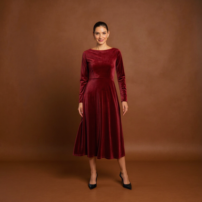 Atley Velvet Dress in Burgandy
