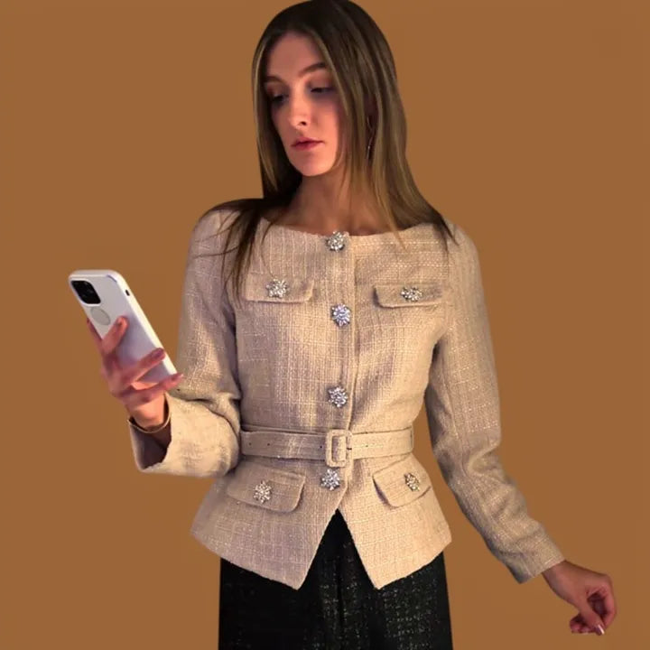 Melanie Collarless Jacket in Cream